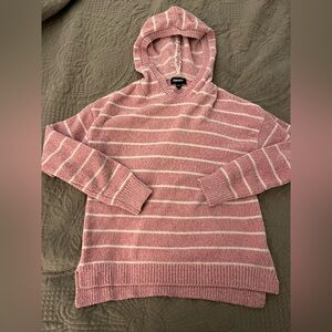 DKNY Pink and White Striped Hoodie Sweater
